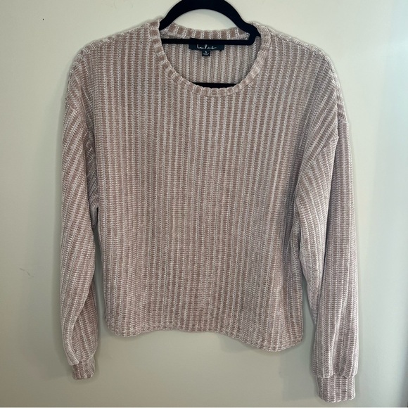 LULUS Weekend Ready Taupe Chenille Striped Sweater Top S - Picture 4 of 10
